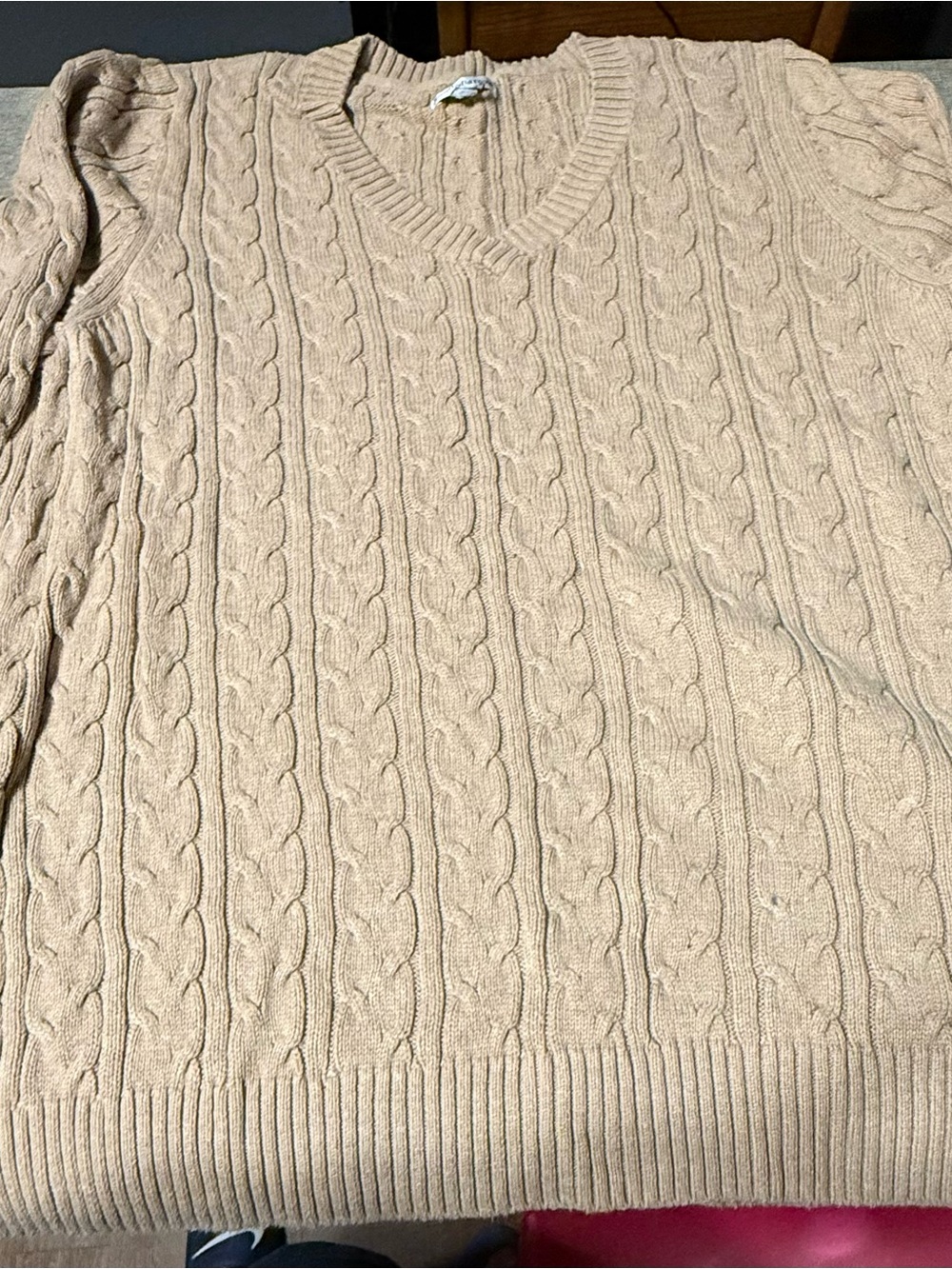 croft & barrow Men's Cable Knit V-Neck Sweater - Beige